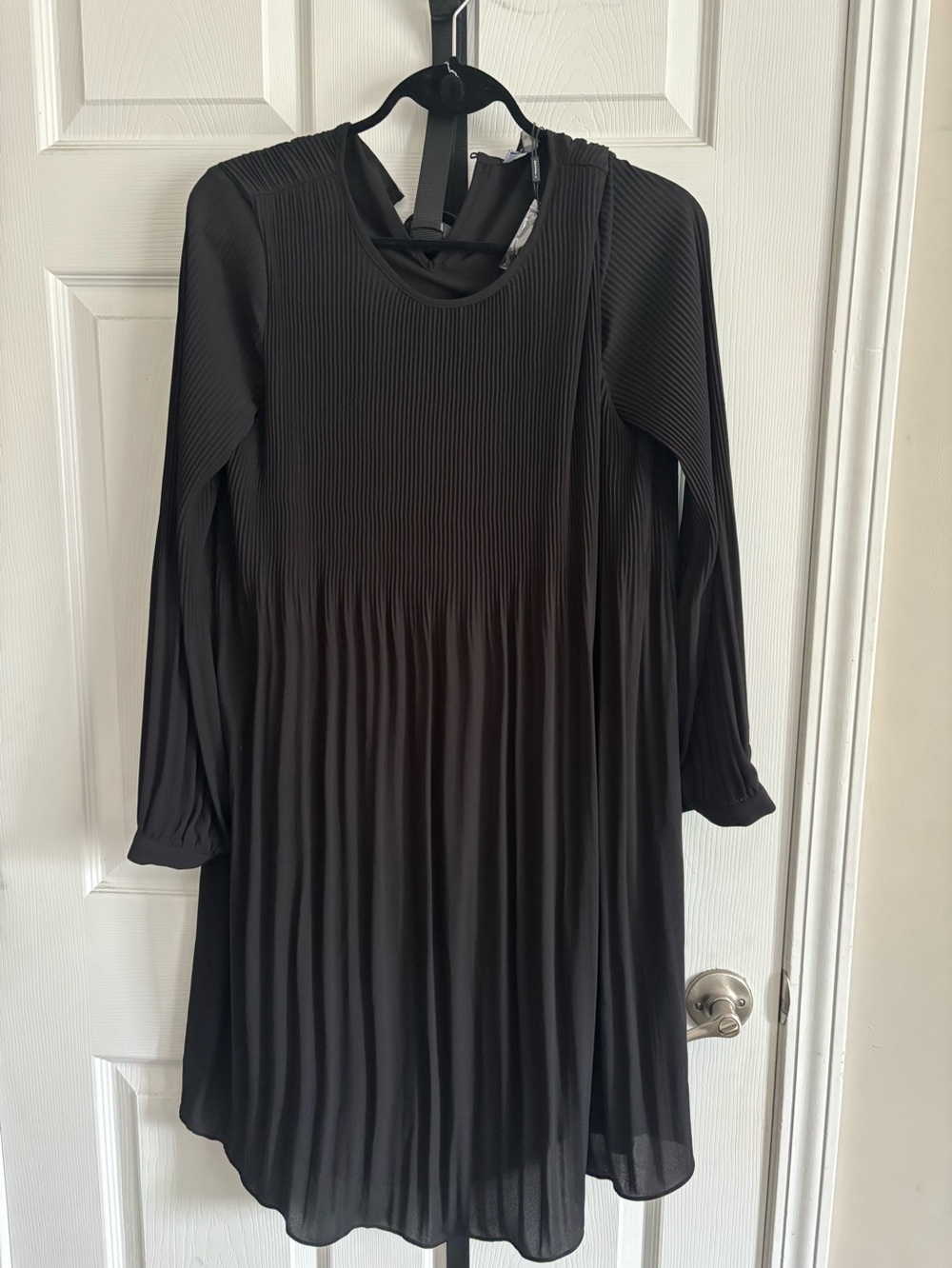 Tahari Black Pleated Long-Sleeve Dress